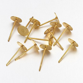 Brass Stud Earring Findings, Golden, 12x6mm, Pin: 0.7mm