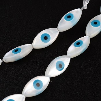 Natural Shell Beads, Horse Eye, White, 10x5x2.5mm, Hole: 1mm