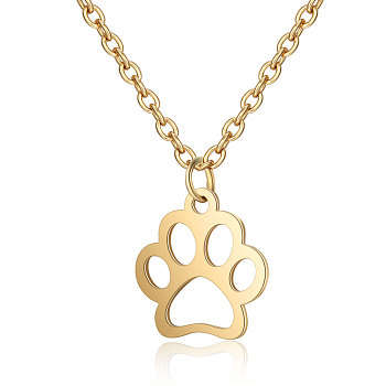 201 Stainless Steel Pendants Necklaces, Dog's Paw, Golden, 16.3 inch(40cm)x1mm