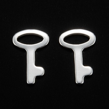 201 Stainless Steel Charms, Key, Silver, 14x9x0.8mm, Hole: 2.5x6mm
