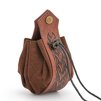 PU Leather Waist Belt Pouch, Retro Medieval Viking Style Waist Coin Bag with Drawstring for Men, Saddle Brown, 17.5x6.5x2.9cm