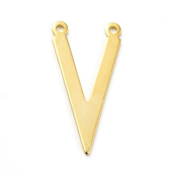 Brass Pendants, Long-Lasting Plated, Cadmium Free & Lead Free, Letter. V, Real 24K Gold Plated, 24x12x0.8mm, Hole: 1.2mm