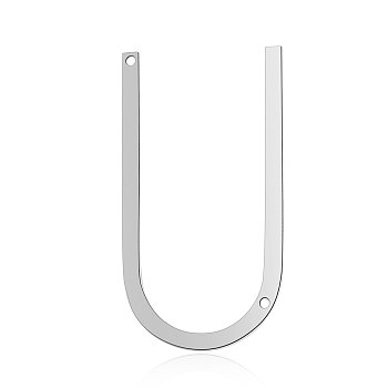 201 Stainless Steel Links connectors, Letter, Stainless Steel Color, Letter.U, 37x20x1mm, Hole: 1mm