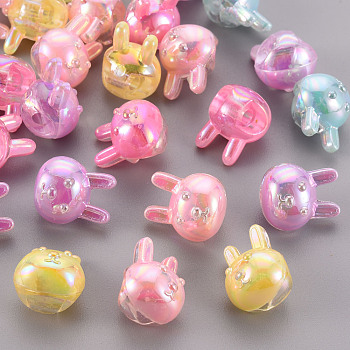 1-Hole Acrylic Shank Buttons, AB Color, Rabbit, Mixed Color, 17x14.5x14mm, Hole: 3mm, about 354pcs/500g