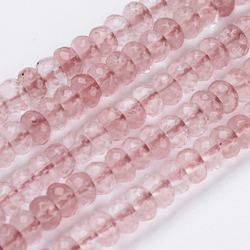 Cherry Quartz Glass Beads Strands, Faceted, Rondelle, 4~4.5x2~2.5mm, Hole: 1mm, about 150pcs/strand, 15.1  inch~15.3 inch(38.5~39cm)