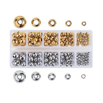 304 Stainless Steel Beads, Round, Golden & Stainless Steel Color, 210pcs/box
