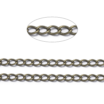 Brass Twisted Chains, Curb Chains, Soldered, with Spool, Antique Bronze, 3x2x0.45mm, about 328.08 Feet(100m)/roll