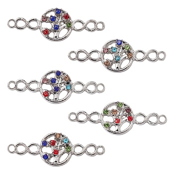 Alloy Connector Charms, Tree of Life Links with Infinity, Platinum, with Rhinestone, Nickel, Colorful, 31.5x10.5x3mm, Hole: 1.5mm