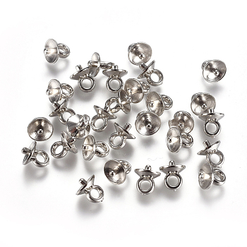 CCB Plastic Cup Pearl Peg Bails Pin Pendants, For Half Drilled Beads, Platinum, 6.5x6mm, Hole: 2mm, Pin: 1.4mm