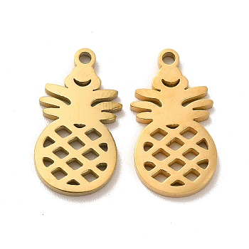 Ion Plating(IP) 304 Stainless Steel Pendants, Hollow Pineapple Charms, Golden, 18x10x1.4mm, Hole: 1.4mm