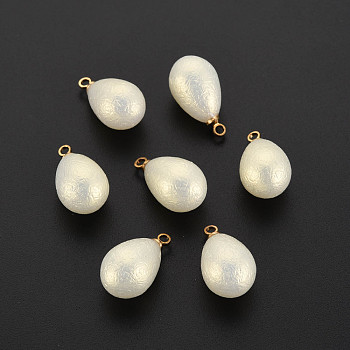 ABS Plastic Imitation Pearl Pendants, with Golden Plated Brass Loop, Teardrop, Creamy White, 17.5x9.5mm, Hole: 1.6mm