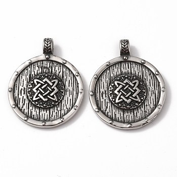 Viking 304 Stainless Steel Pendants, Flat Round with Knot, Antique Silver, 42.5x34x3.5~7mm, Hole: 5mm