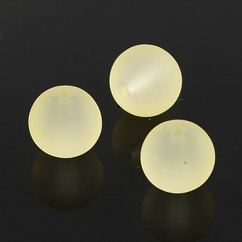 Transparent Glass Bead Strands, Frosted, Round, Light Goldenrod Yellow, 10mm, Hole: 1.3~1.6mm, about 80pcs/strand, 31.4 inch