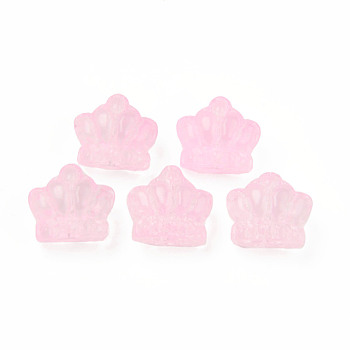 Transparent Glass Beads, Crown, Pink, 12x14x8.5mm, Hole: 1mm