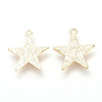 Brass Pendants, Nickel Free, Real 18K Gold Plated, Star, 14x13x1mm, Hole: 1mm