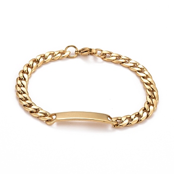 Vacuum Plating 304 Stainless Steel Rectangle Link Bracelet with Curb chains for Men Women, Golden, 8-3/8 inch(21.2cm)