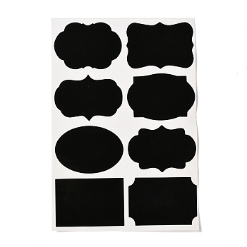 Rectangle & Oval Blank Dry Erase Reusable Waterproof PVC Adhesive Sticker, Spice Jar Tag, Gift Packaging Label, Black, 15.5x10.5x0.02cm, Tags: 34~35x49~50mm, 8pcs/sheet