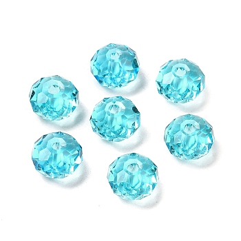 Glass Imitation Austrian Crystal Beads, Faceted, Rondelle, Cyan, 8x5~5.5mm, Hole: 1.2~1.5mm