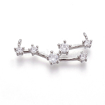 Brass Micro Pave Cubic Zirconia Pendants, Cadmium Free & Lead Free, Twelve Constellations, Platinum, Taurus, 10.5~11.5x27x3mm, Hole: 1.5mm(ZIRC-F099-20P-11)