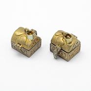 Brass Prayer Box Pendants, Lead Free & Cadmium Free & Nickel Free, Rectangle, Raw(Unplated), 17x15.5x19.5mm, Hole: 4x6mm, Inner: 11.5x13mm(KK-F722-16C-RS)