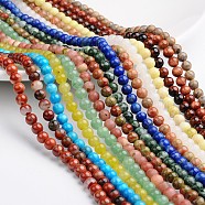Round Natural & Synthetic Mixed Gemstone Bead Strands, 3mm, Hole: 0.6~0.7mm, about 133pcs/strand, 15.74 inch(G-L420-03-3mm)