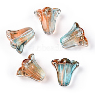 Spray Painted Transparent Glass Beads, Tulip Flower, Chocolate, 10x11x5.5mm, Hole: 1mm(GLAA-D006-20C)