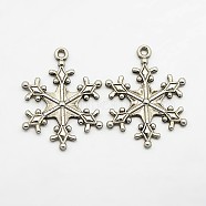 Zinc Tibetan Style Alloy Pendants, Snowflake Pendants, Charms for Christmas Day Gift Making, Lead Free and Cadmium Free, Antique Silver, about 29mm long, 22mm wide, 3mm thick, hole: 2mm(X-TIBEP-12740-AS-LF)