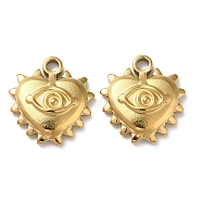 304 Stainless Steel Charms, Heart with Eye Charm, Real 18K Gold Plated, 13x12x2.5mm, Hole: 1.6mm(STAS-Q252-08G)