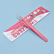 Stainless Steel Tweezers, Bend Head, Hot Pink, 11.6x1cm(SCRA-PW0004-237B-05)
