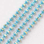 Brass Faceted Ball Chains, Soldered, Rack Plating, Two Tone, Deep Sky Blue, 1.5mm(CHC-D268-03)