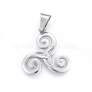 304 Stainless Steel Pendants, Triskelion, Stainless Steel Color, 29x28x2.5mm, Hole: 10x6mm(X-STAS-P211-07P)