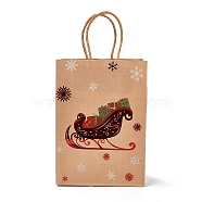 Christmas Theme Hot Stamping Rectangle Paper Bags, with Handles, for Gift Bags and Shopping Bags, Sleigh, Bag: 8x15x21cm, Fold: 210x150x2mm(CARB-F011-02D)