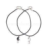 2Pcs 2 Style Yin Yang Matching Couple Necklaces Set, Alloy Enamel Pendant Necklaces with Imitation Leather Cords, Mixed Color, 17.52 inch(44.5cm), 1Pc/style(NJEW-JN04578)