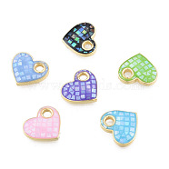 Natural Abalone Shell/Paua Shells Dyed Charms, with Real 18K Gold Plated Brass Findings, Nickel Free, Heart, Mixed Color, 13x14x3mm, Hole: 3mm(KK-N227-111)