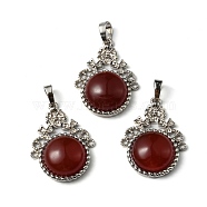 Natural Red Aventurine Pendants, with Rack Plating Brass Findings, Cadmium Free & Lead Free, Flat Round & Flower, 34~34.5x25.5~26x8.5~9mm, Hole: 8x5.5mm(G-P498-01P-08)