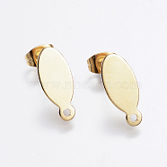 304 Stainless Steel Stud Earring Findings, with Flat Plate, Oval, Golden, 16x7x0.8mm, Pin: 0.8mm(STAS-E116-06G)