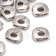 Letter Slider Beads for Watch Band Bracelet Making, Platinum Plated Alloy Crystal Rhinestone Slide Charms, Cadmium Free & Nickel Free & Lead Free, Letter.D, 11~13x9~11.5x4~5mm, Hole: 7.5~8x1mm(ALRI-O012-D-NR)