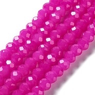 Baking Painted Imitation Jade Glass Bead Strands, Faceted Rondelle, Fuchsia, 10x8mm, Hole: 1mm, about 63~65pcs/strand, 18.90''(48~50cm)(DGLA-A034-J10mm-A28)
