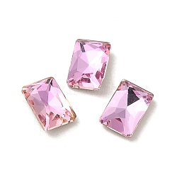 Glass Rhinestone Cabochons, Point Back & Back Plated, Faceted, Rectangle, Light Rose, 6x4x2mm(RGLA-P037-12A-D223)