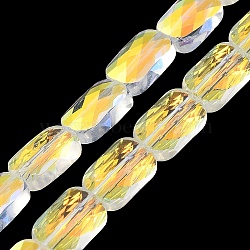 Transparent Electroplate Glass Beads Strands, Rainbow Plated, Faceted, Rectangle, Clear AB, 9x6x4mm, Hole: 1.2mm, about 72pcs/strand, 25.98''(66cm)(EGLA-I017-03-AB05)