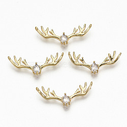 Brass Micro Pave Clear Cubic Zirconia Pendants, Nickel Free, Deer Antler, Real 18K Gold Plated, 25.5x11.5x3mm, Hole: 0.8mm(RJEW-T063-54G-NF)