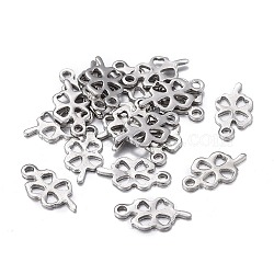 201 Stainless Steel Charms, Hollow, Laser Cut, Clover, Stainless Steel Color, 12.5x7x0.8mm, Hole: 1.2mm(STAS-F255-037P)