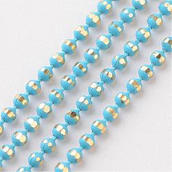 Brass Faceted Ball Chains, Soldered, Rack Plating, Two Tone, Deep Sky Blue, 1.5mm(CHC-D268-03)