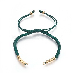 Nylon Cord Braided Bead Bracelets Making, with Brass Beads, Long-Lasting Plated, Real 24K Gold Plated, Sea Green, 10-1/4 inch(26cm)~11-5/8 inch(29.6cm)(BJEW-F360-F02)