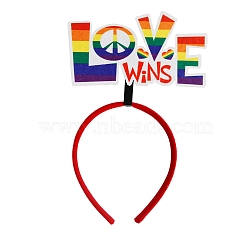 Pride Rainbow Word Love Wins Plastic & Non-woven Fabrics Hair Band, Hair Accessories for Women Girl, Word, 245x155mm(RABO-PW0001-144D)
