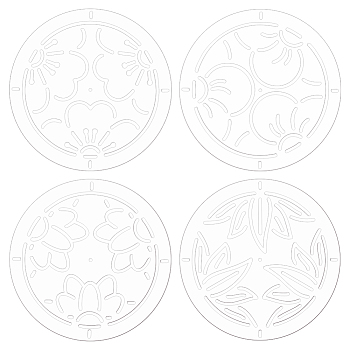 Acrylic Embroidery Tool, Drawing Line Template, Flower Pattern, Clear, 114.5x2mm, 4pcs/set