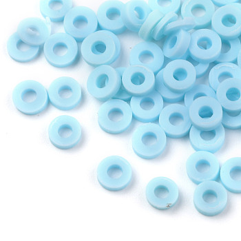 Handmade Polymer Clay Beads, for DIY Jewelry Crafts Supplies, Disc/Flat Round, Heishi Beads, Sky Blue, 8x1mm, Hole: 2mm, about 13000pcs/1000g