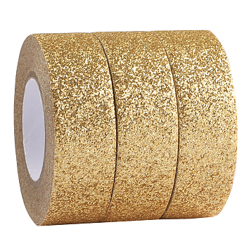 3 Rolls Glitter Foil Masking Tapes, DIY Scrapbook Decorative Adhesive Tapes, for Craft and Gifts, Gold, 15x47.5x15mm