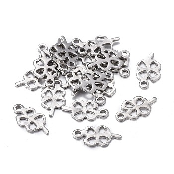 201 Stainless Steel Charms, Hollow, Laser Cut, Clover, Stainless Steel Color, 12.5x7x0.8mm, Hole: 1.2mm