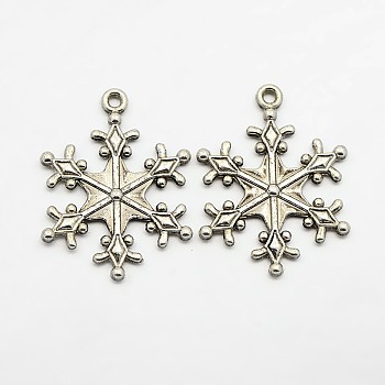 Zinc Tibetan Style Alloy Pendants, Snowflake Pendants, Charms for Christmas Day Gift Making, Lead Free and Cadmium Free, Antique Silver, about 29mm long, 22mm wide, 3mm thick, hole: 2mm